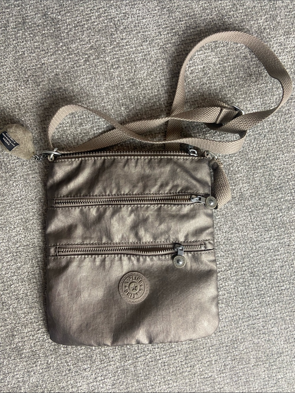 Kipling Metallic Taupe Slim Crossbody Bag